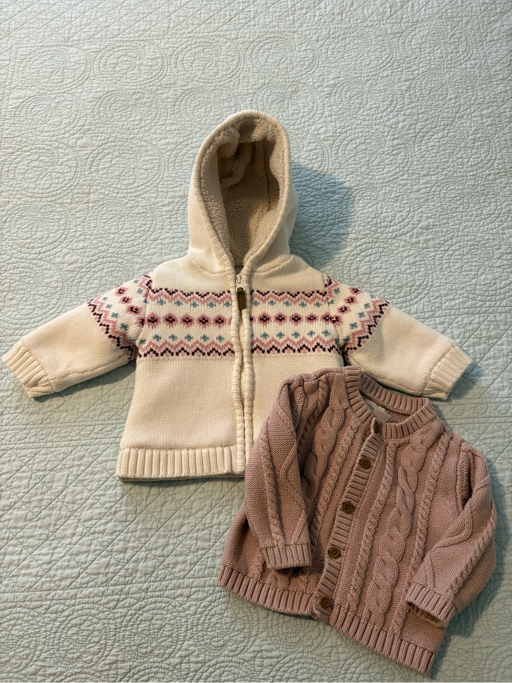 Carter’s Little Planet Fair Isle Sherpa sweater jacket bundle. Size 9 months.